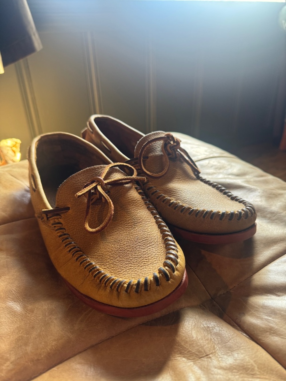 Polo Ralph Lauren Tyneside Camp Moccasins Size 10.5 Men's Light Brown Leather